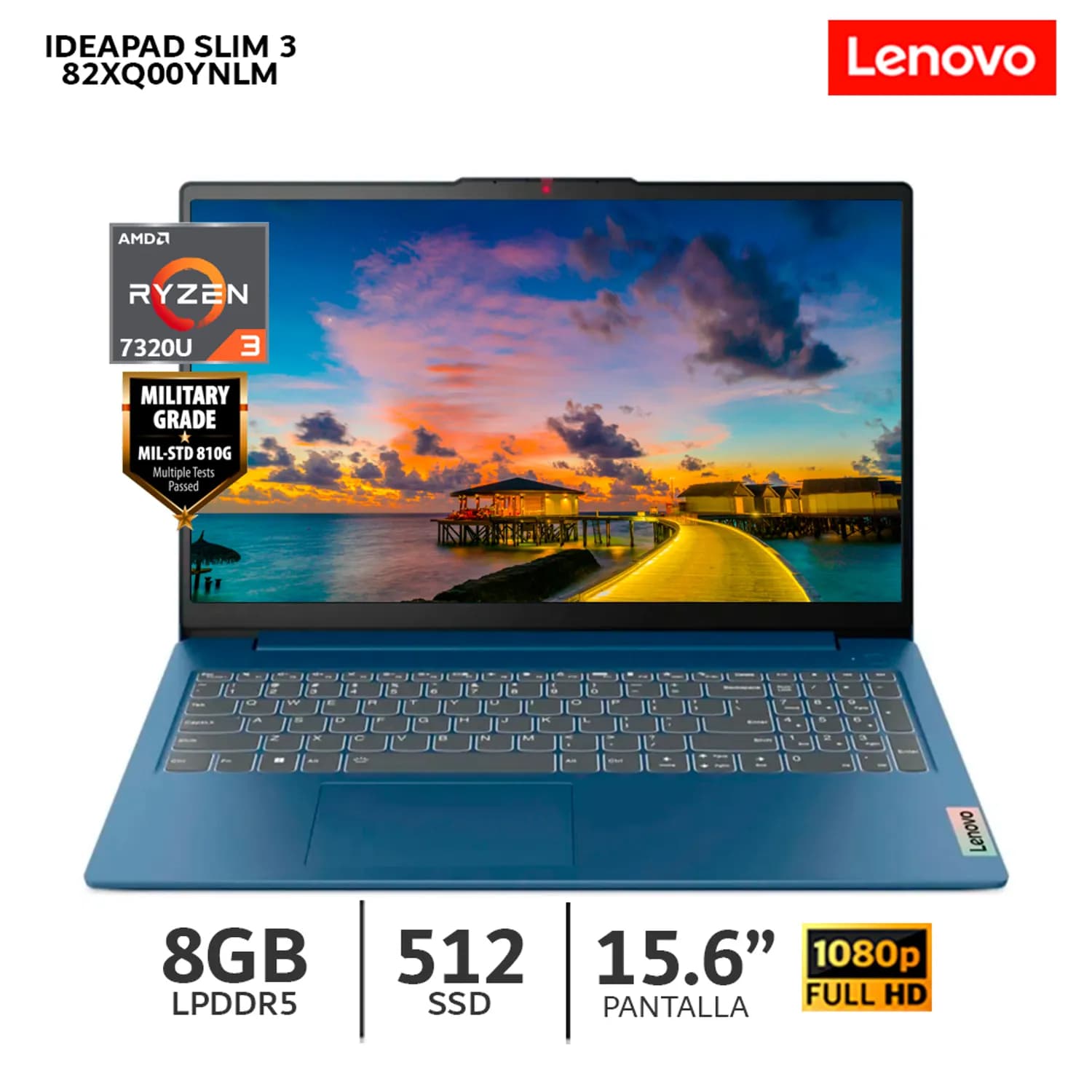 Laptop Lenovo IdeaPad Slim 3 15AMN8 AMD Ryzen 5 7520U Ram 8GB SSD 512GB 15.6″ FHD Incluye Maletín