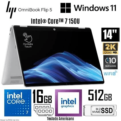 HP OMNIBOOK 5 FLIP 14-FP0023 Core™ 7 150U 512GB SSD 16GB 14" (1920x1200) TOUCHSCREEN WIN11 GLACIER SILVER Backlit Keyboard