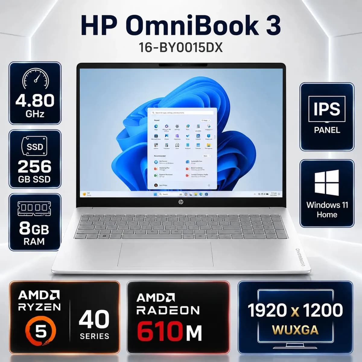 LAP HP OMNIBOOK 3 16-BY0015DX AMD RYZEN 5 40 RAM 8GB DISCO 256GB SSD 16´´ WUXGA TÁCTIL INGLES