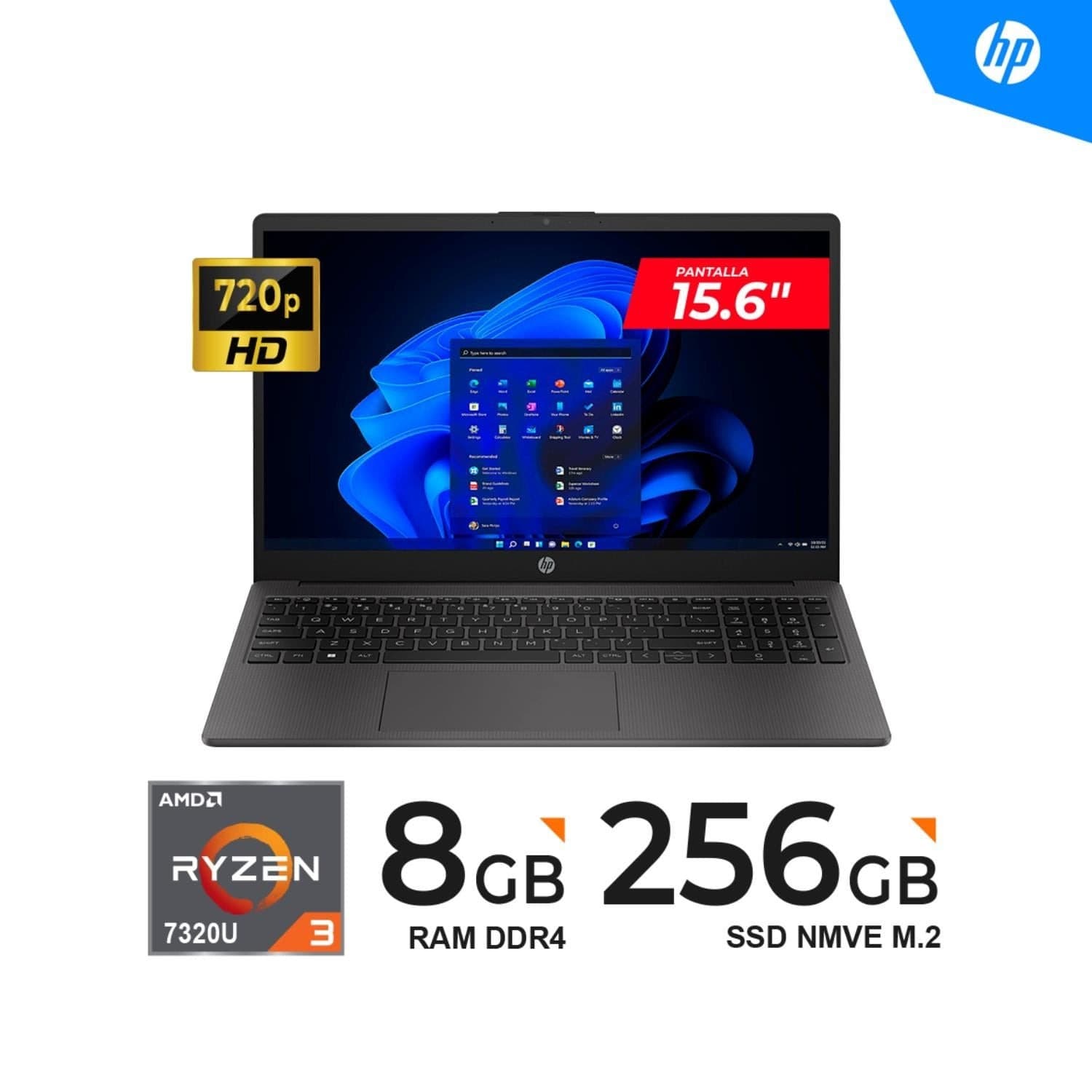LAPTOP HP 255 G10 RYZEN 3-7320U, 8GB, 256GB, 15.6 HD