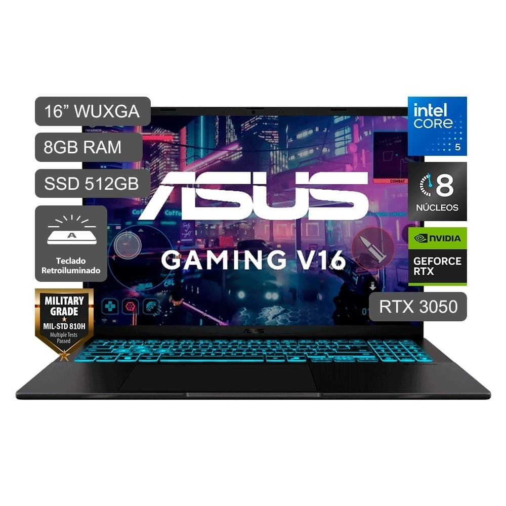LAPTOP GAMER ASUS V16 V3607VJ-RP067W INTEL CORE 5 210H 8GB 512SSD 16" WUXGA RTX3050 6GB