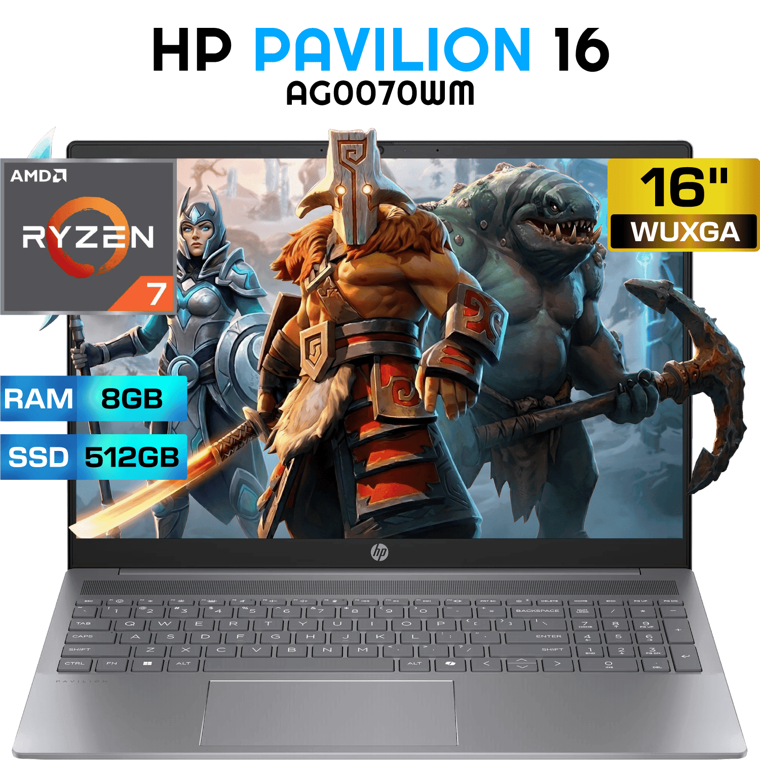 HP PAVILION 16-AG0070WM RYZEN 7 8840HS 5.1GHZ, 8GB DDR5 512GB SSD, 16 WUXGA REF