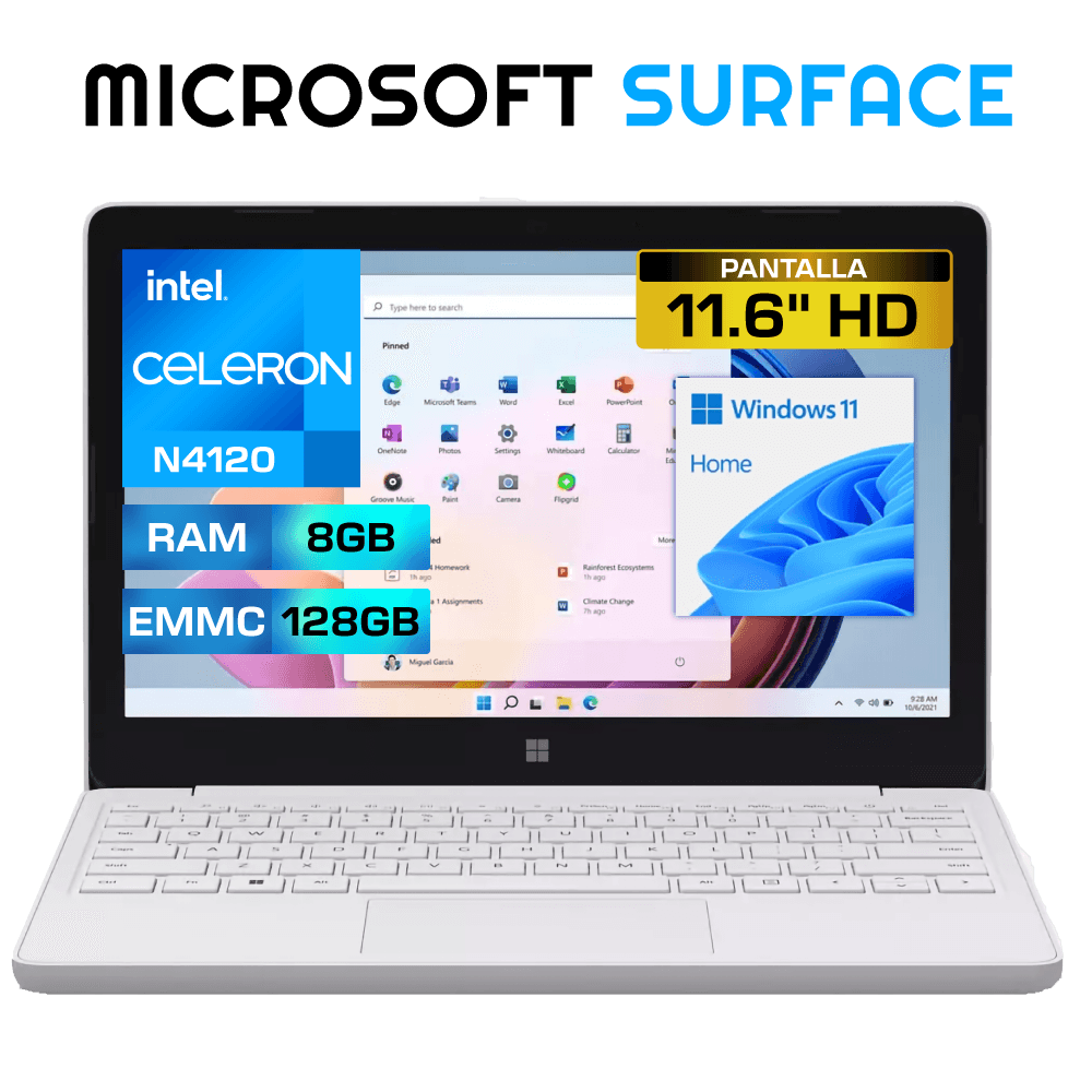 MICROSOFT SURFACE INTEL CELERON N4120, 128GB EMMC, 8GB RAM, 11.6 (1366X768) WINDOWS 11, COLOR GLACIER WHITE