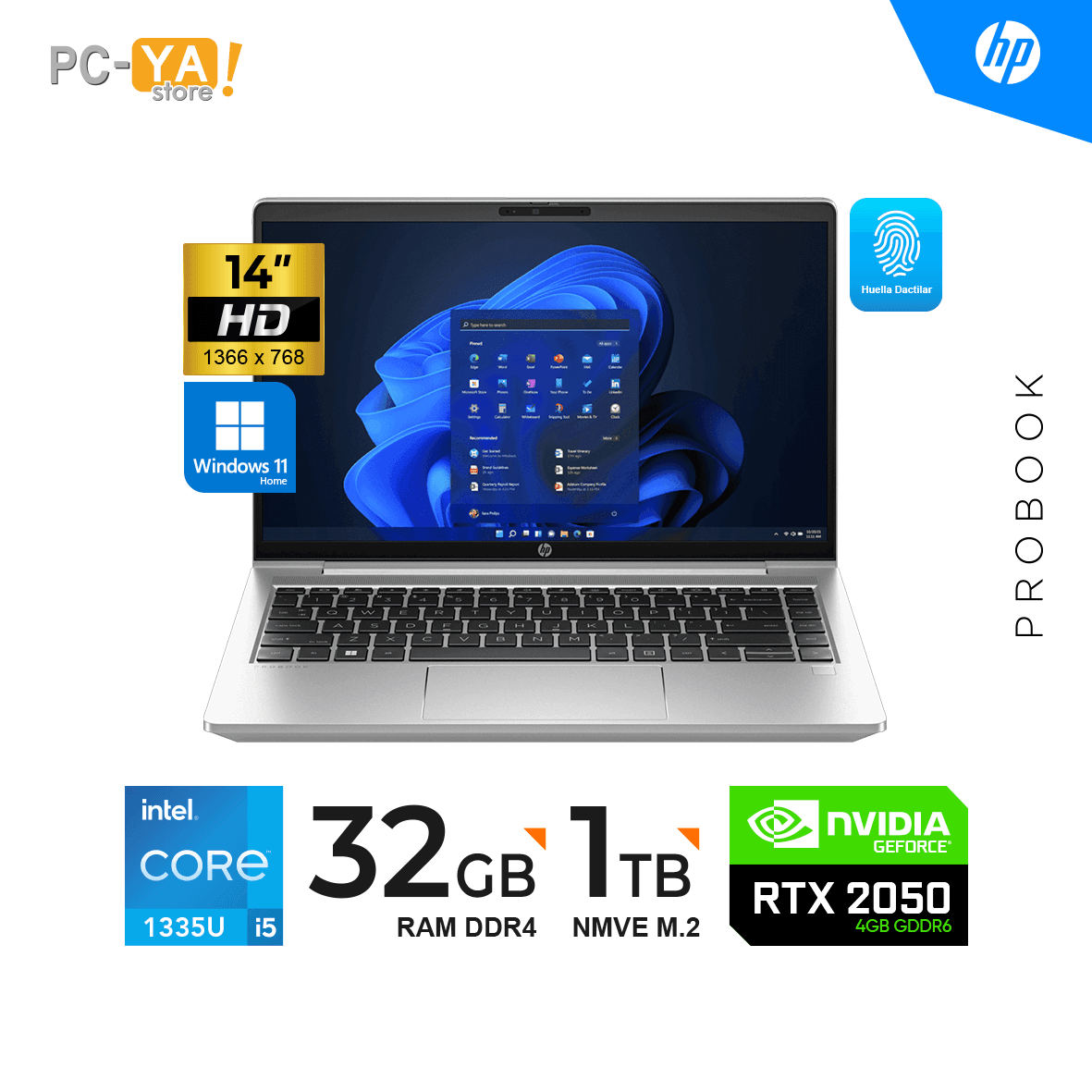 LAPTOP HP PROBOOK 440 G10 INTEL CORE I5-1335U, 32GB RAM, 1TB SSD, NVIDIA RTX 2050 4GB, PANTALLA 14" HD