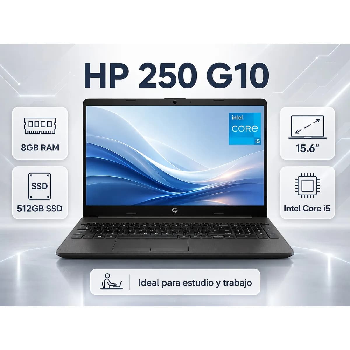 LAPTOP HP 250 G10, CORE I5-1334U, 8GB RAM, 512GB SSD, 15.6" HD