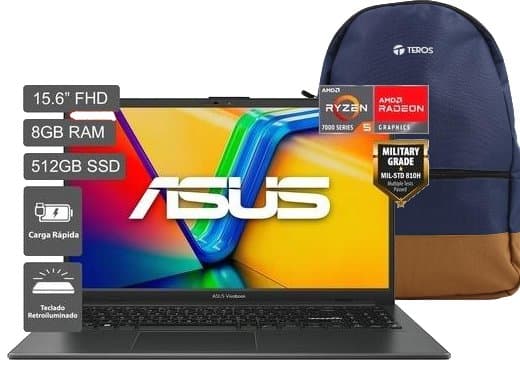 LAPTOP ASUS E1504FA AMD RYZEN 5-7520U 8GB RAM 512GB SSD 15.6" FHD NUEVO INGLES