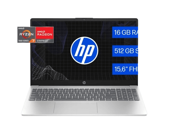 LAPTOP HP 15-FC0371LA, RYZEN 7 7730U, 16GB DDR4, 512GB SSD, LED, 15.6" FHD FREE
