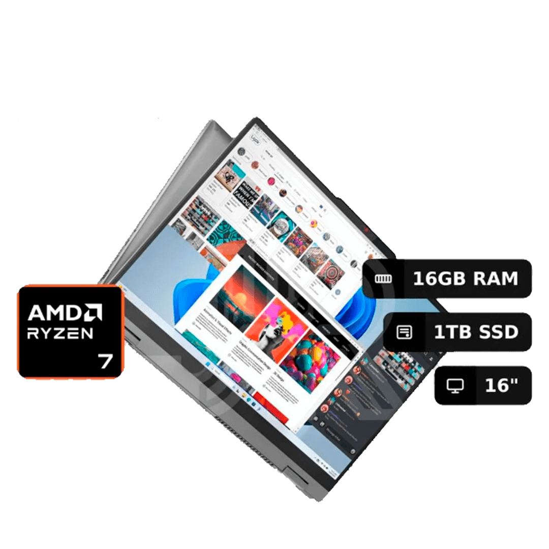 LAPTOP LENOVO 2 EN 1 16AHP9 RYZEN 7 8845HS 16GB 1TB NVMe 16P TOUCHSCREN WIN11 LUNA GREY